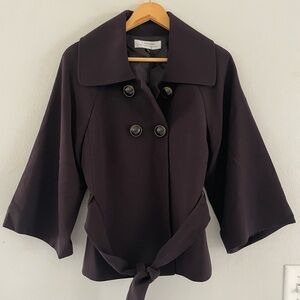 Tahari Brown Pea Coat Tie Waist